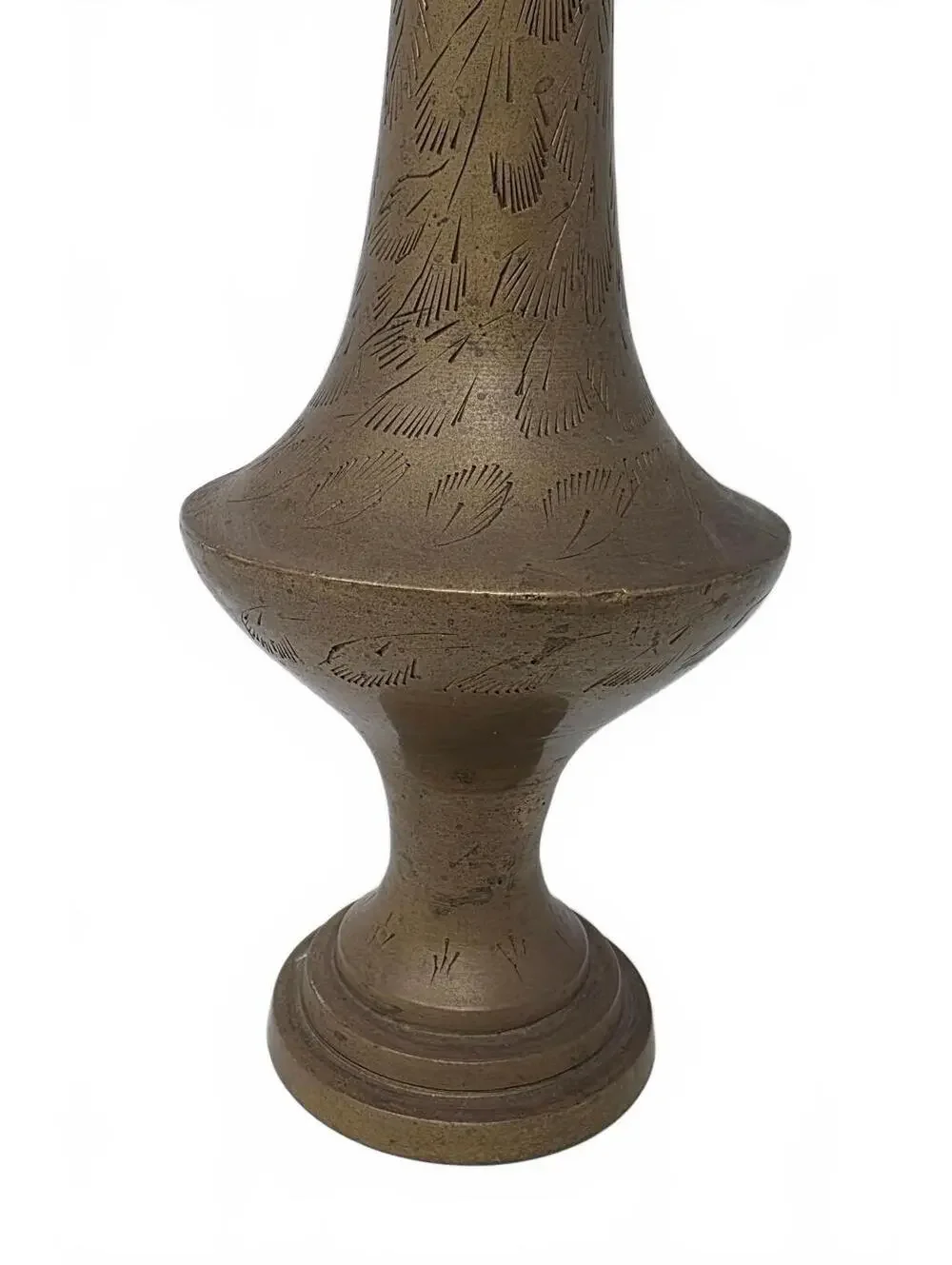 Vintage Indian Brass Etched Bud Vase 9.25 Inch